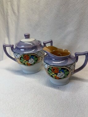 VINTAGE Lusterware Cream & Sugar Serving Set Gift for Coffee & Tea Lovers Artsy